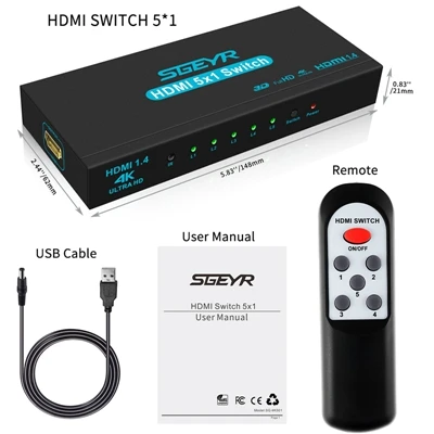 4K 5 портов HDMI переключатель 5 в 1 выход адаптер HDCP HDMI коммутатор разветвитель 1080P подключение 5 HD устройств к 1 HDTV PS3 DVD с ИК-пультом дистанционного управления - Цвет: 5X1 HDMI Switch