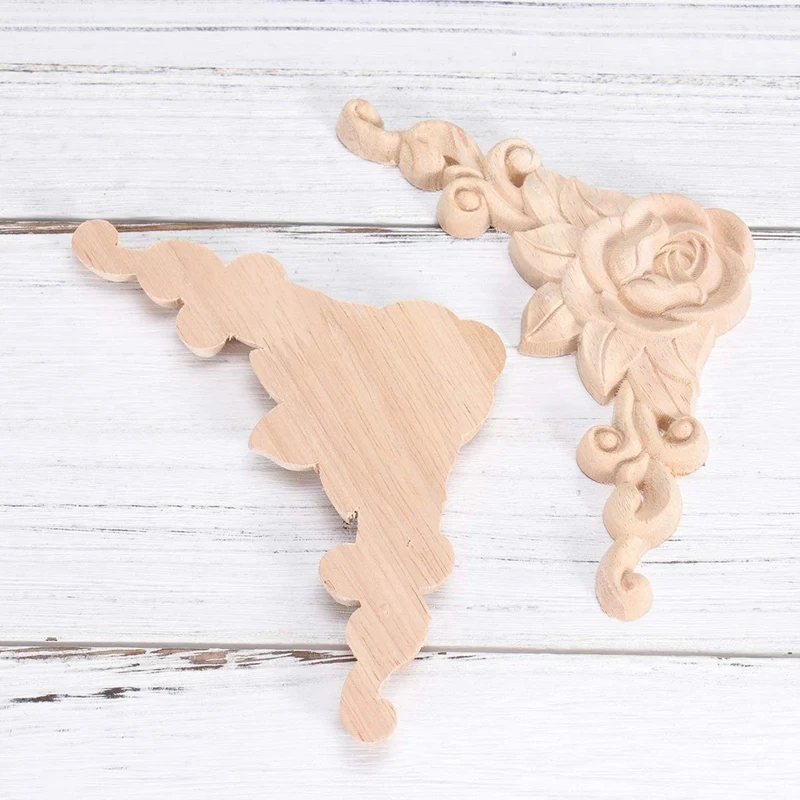 

LBER 8Pcs Carved Unpainted European Exquisite Floral Leaves Furniture Window Corner Wood Applique Onlay Wood Carving