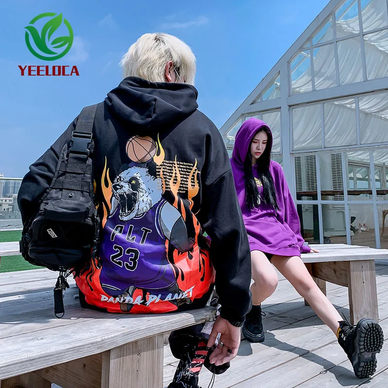 Осень-зима 2019 хип-хоп Толстовка для мужчин повседневная пара уличная панда принт
