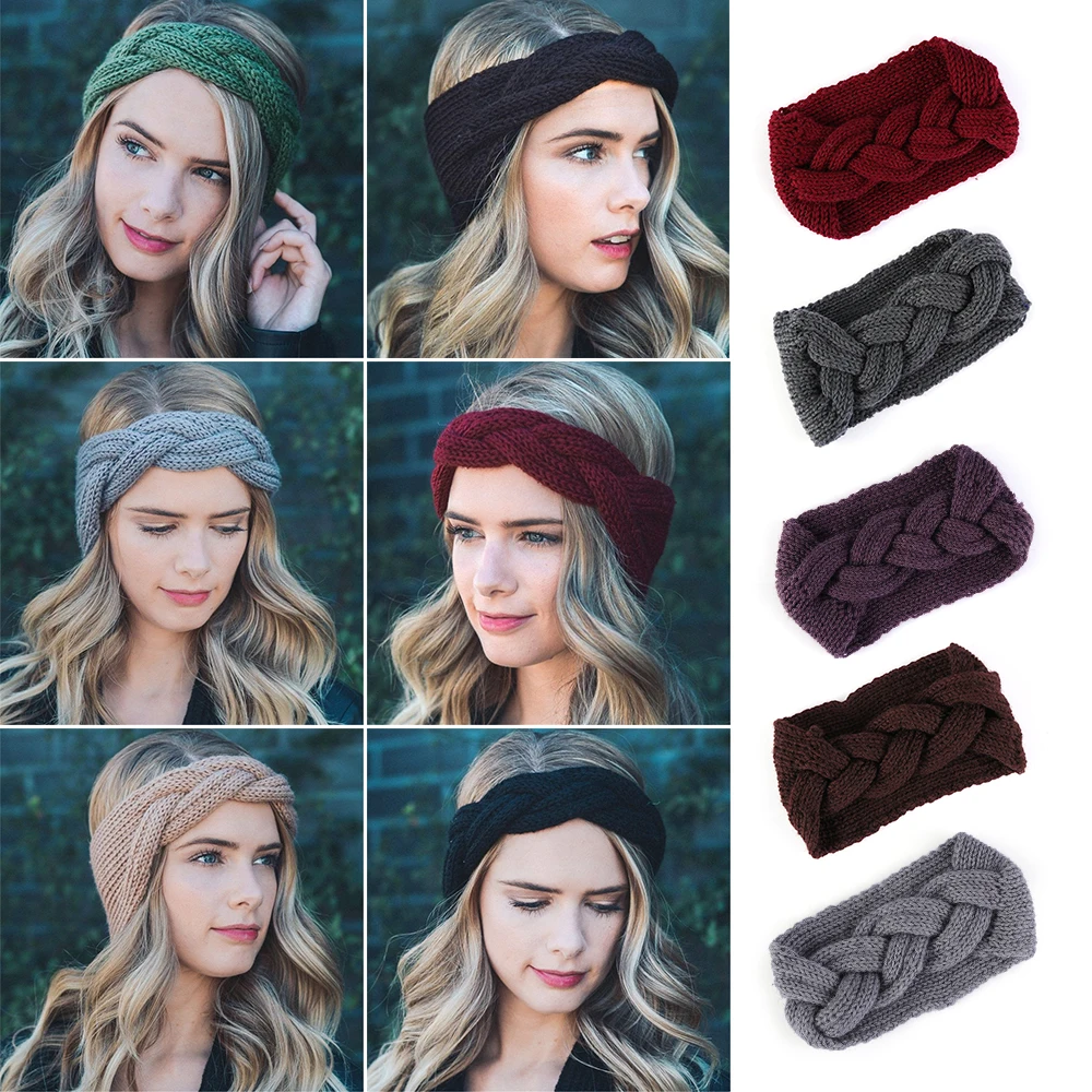 Зимняя популярная плетеная кабельная повязка на голову для женщин вязаная