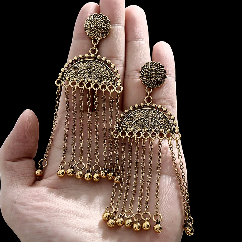 Женские классические серьги подвески с кисточками длинные большого размера в