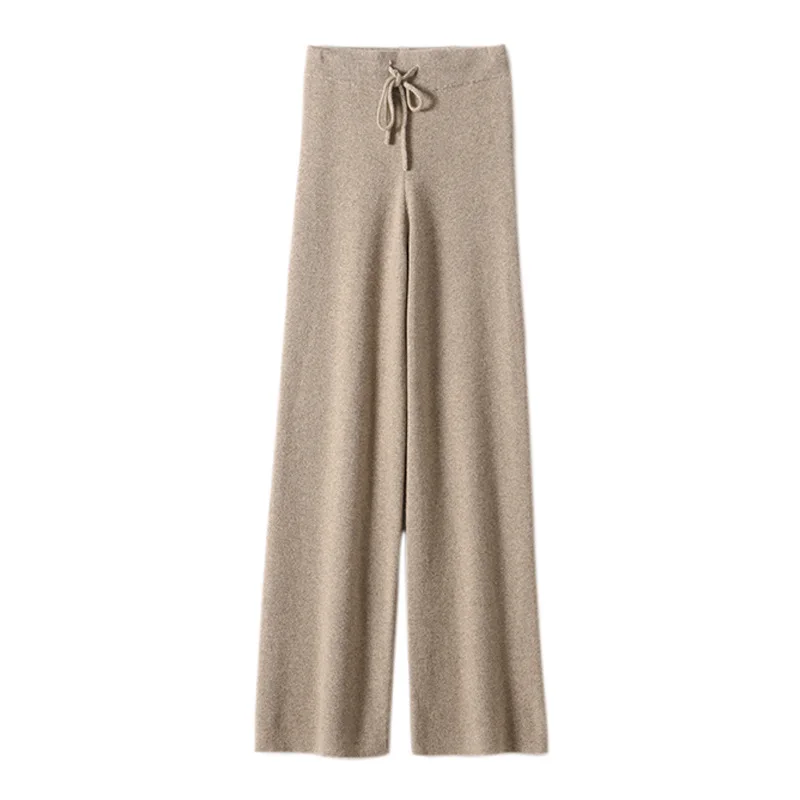 

SHUCHAN Korean Style Knit Woman Pants 30% Cashmere 70% Wool Full Length HIGH Waist Casual Straight High Fashion Clothes