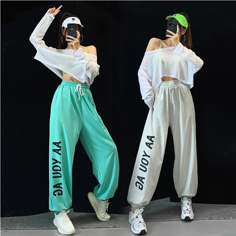 

Women High Waist Drawstring Fashion Pants 2021 Hip Hop Loose Jogger Pants Female Casual Letter Print Trousers Ladies Streetwear
