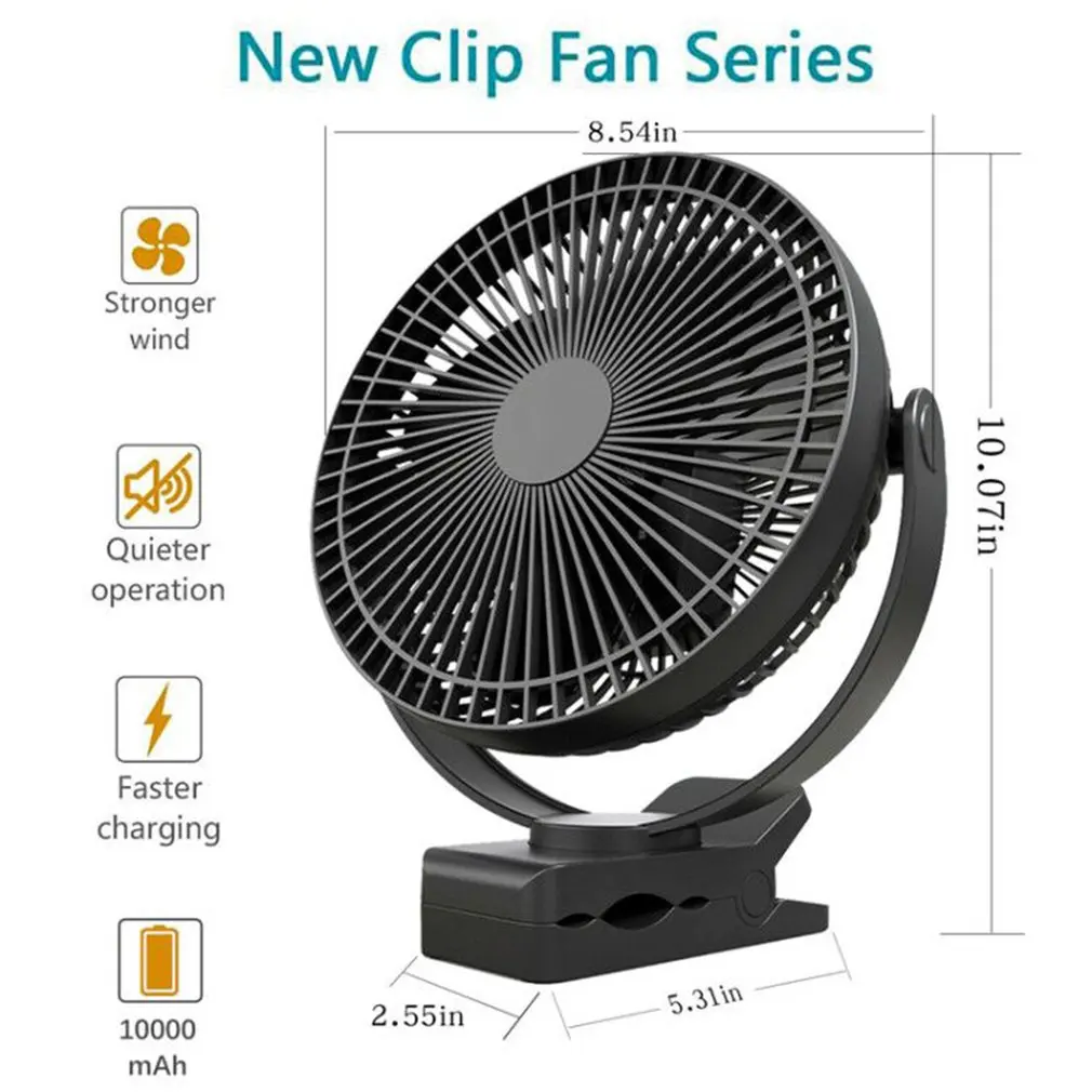 

10000mAh 8-Inch Rechargeable Battery Operated Clip On Fan Air Circulating Usb Fan Portable For Outd Camping Tent Beach Or Car