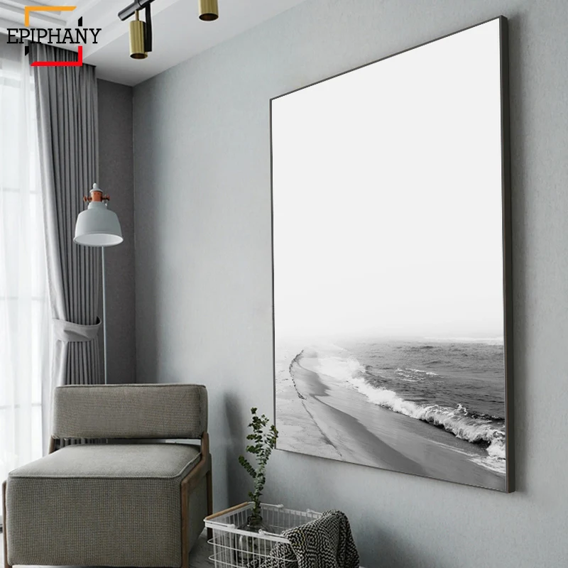 Современные Настенные принты постер с черно-белым принтом океана и пляжа