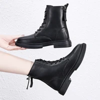 2021 motorcycle womens boots winter soft leather shoes black combat botas wedges female laceup platforms women warm botas mujer