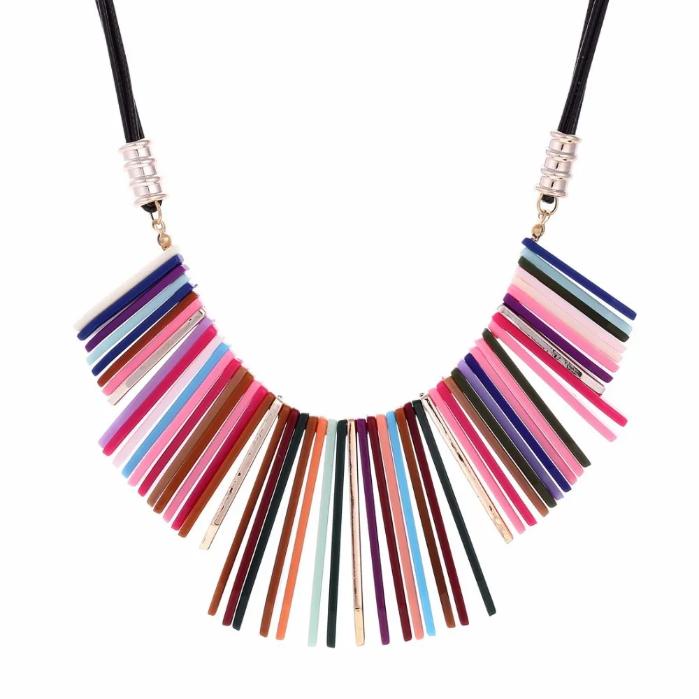 Cpop винтажные красочные кожаные ожерелья с кисточками и кулоны модные