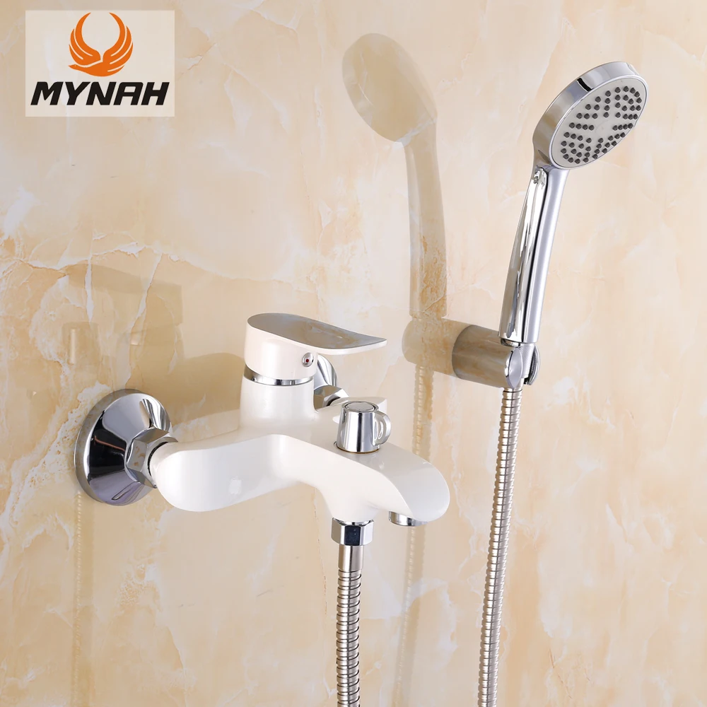 mynah unique white wall mounted shower set bathroom faucet cold hot water mixer bathtub faucet water tap with handle shower free global shipping