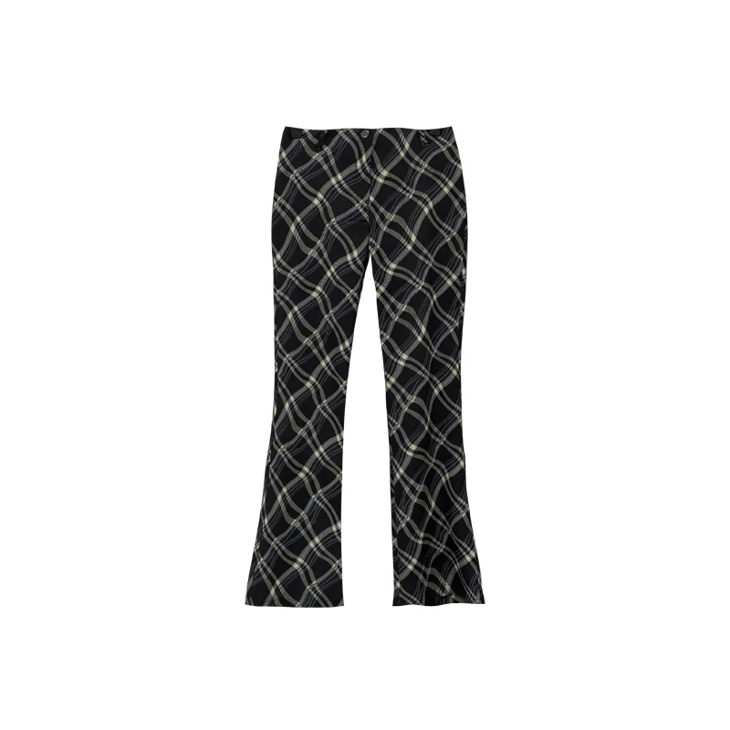 

WOMENGAGA Street Plaid Striped Print Casual Pants Women High Waist Slim Flared Pants Loose Casual Wide Leg Flat Trousers V872