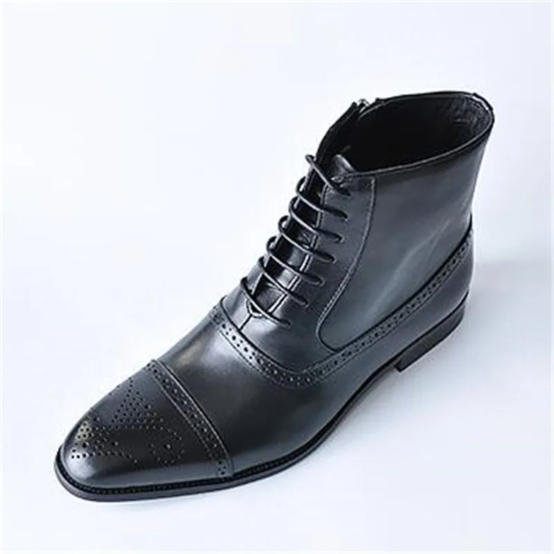 Мужские кожаные ботинки-броги ручной работы ботильоны с высоким берцем для