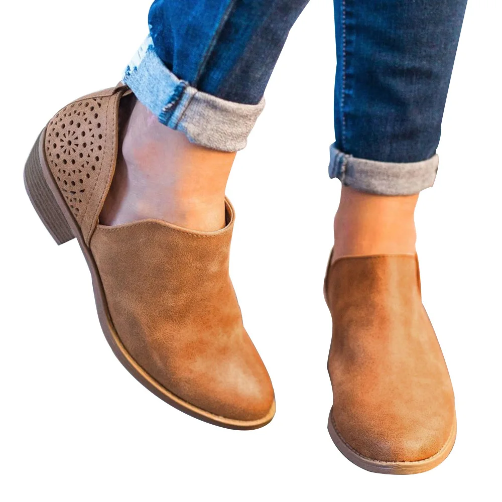 Классические Модные женские ботинки короткие однотонные Винтажные до щиколотки