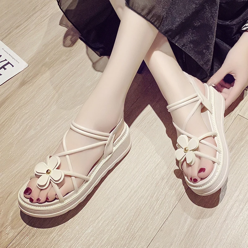 

Beige Heeled Sandals Female Shoe Clogs Wedge 2021 Summer Increasing Height Med Muffins shoe All-Match Black Girls Platform Elas
