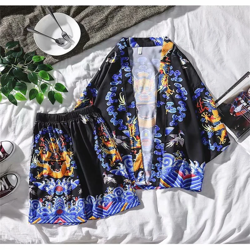 Пижама Yukata для мужчин кимоно шорты пляжная одежда кардиган японский стиль -