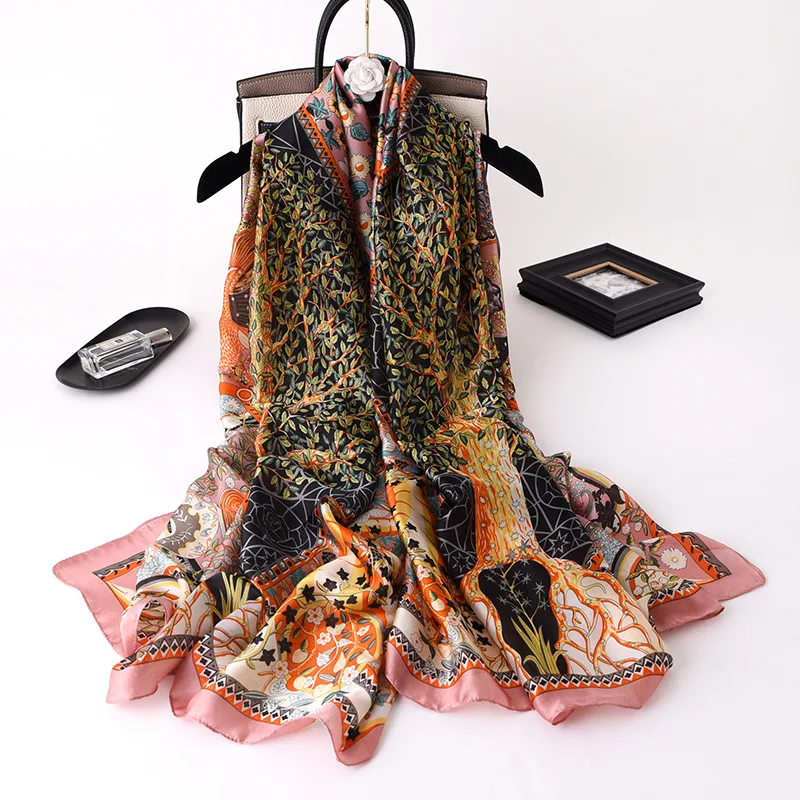 

Silk Women Scarf Pashmina Hijab Shawls Beach Wraps 2021 Design Print Lady Spring Summer Hijab Scarves Bufanda Headban