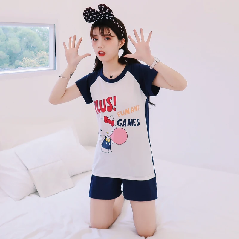 Caiyier 2020 женский летний пижамный комплект милая Футболка с принтом кота KT топы +