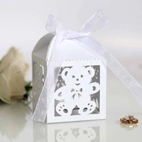 50pcs cute bear laser cut hollow carriage favor gifts candy box with ribbon baby shower christmas birthday wedding party decor