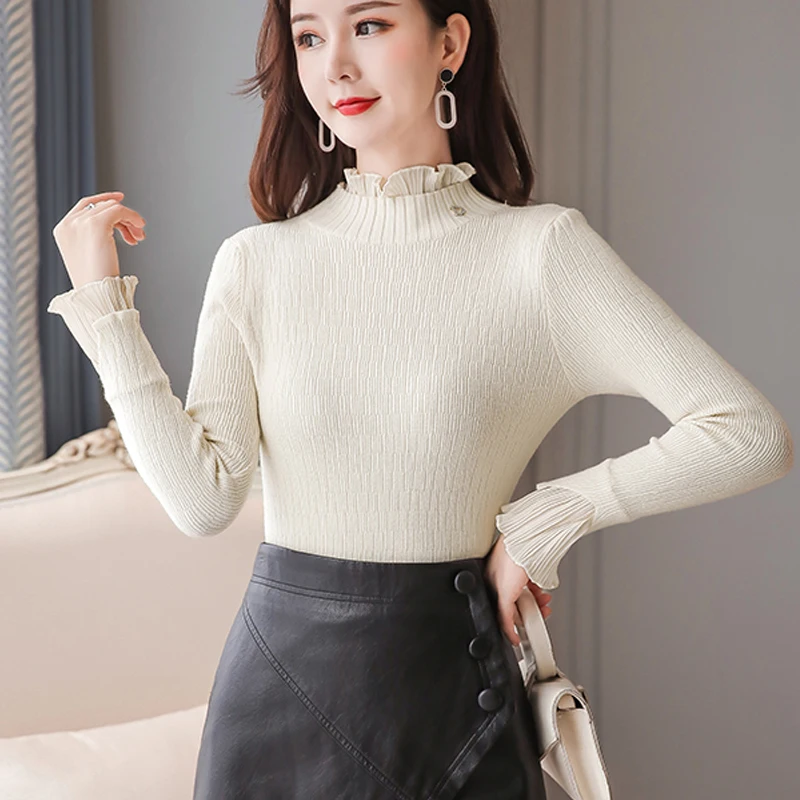 Sueter Mujer Invierno 2021 Knit Sweater Women Turtleneck Winter Pullovers Harajuku Solid White Pink Tops 6483 90 | Женская одежда