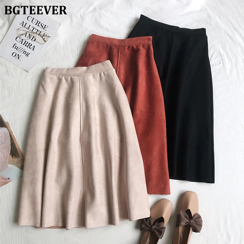 BGTEEVER эластичные женские замшевые юбки с высокой талией длина до середины икры
