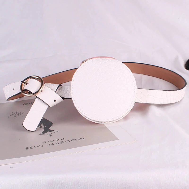 Женская круглая сумка на пояс с крокодиловым узором Мини компактная карманами