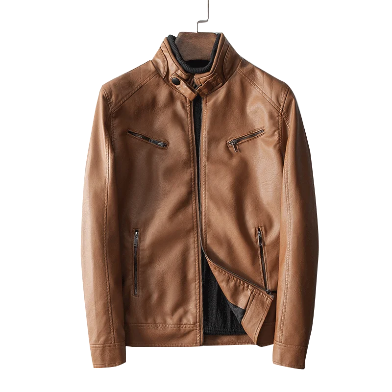 

Mensautumn winter Fashion Leather Jacket Slim Fit Stand Collar PU Jacket Male Anti-wind Motorcycle Zipper Jackets Men 4XL