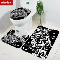 aiboduo ukiyo e giant waves nonslip 3pcsset bathroom pad set black japanese style bath mat rug toilet lid cover bathroom carpet