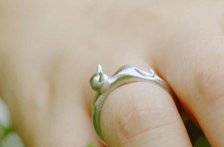 Оптовая продажа Серебряное регулируемое кольцо свободного размера с милым котом