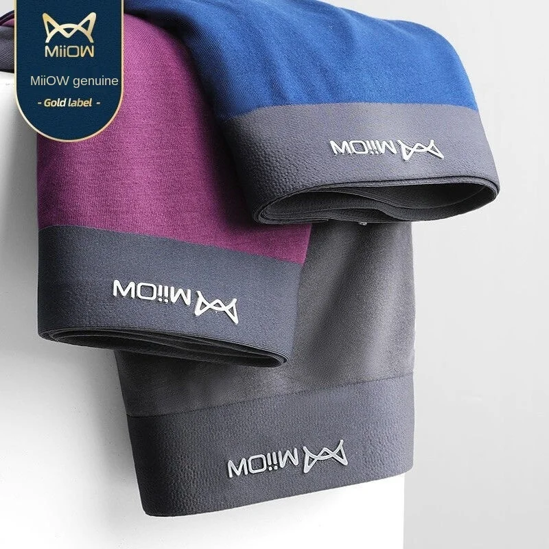 

MiiOW Men's Underwear Modal Seamless Antibacterial Mid-waist Loose Breathable Boxer Shorts Youth Pants 3PCS