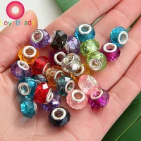 10pcs large hole faceted glass european spacer beads slide charm rondelle beads for snake chain bracelet women jewelry making