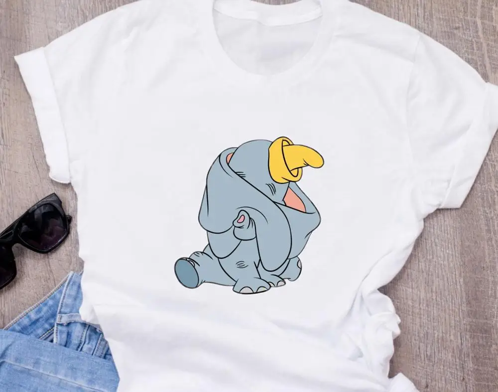 T-shirt Disneys dumbo летняя модная женская белая футболка с принтом, забавные мультяшные милые узоры белых топов, футболка - Цвет: T-shirt