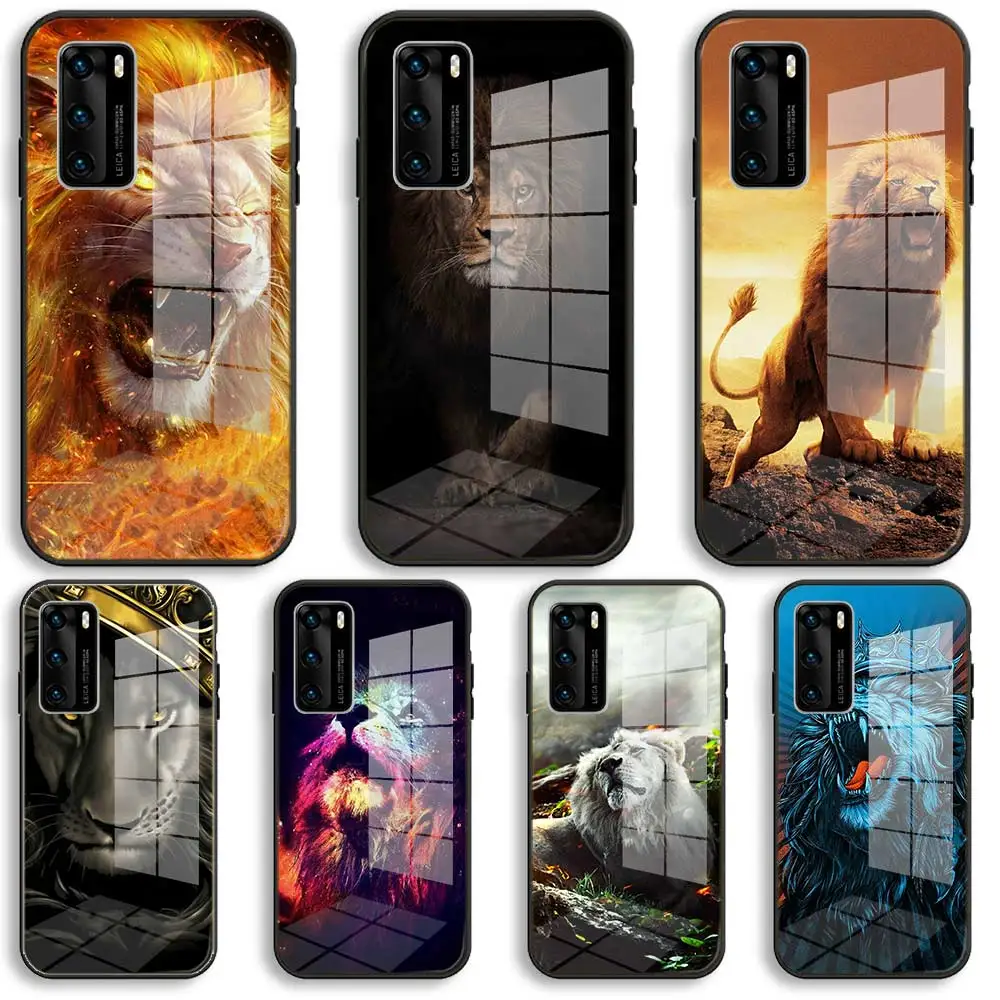 black lion with crown Cases Soft Glass For Samsung S23 S22 S21 S20 S11 Ultra S10 S9 Plus Lite 5G TPU Balck Cover