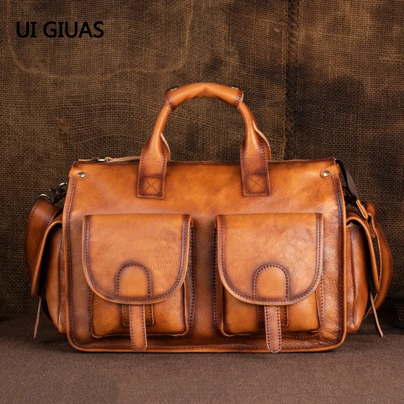 

UI GIUAS Women Men Travel Bag High Quality Natural Cowhide Made More Pocket Multifunctional Backpack Female Male Bags