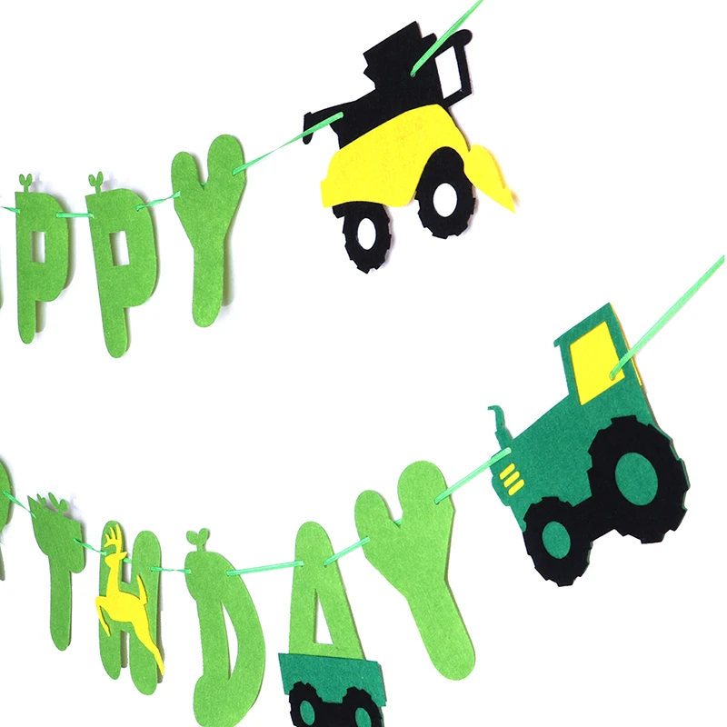 Зеленая трактор с днем рождения баннер перьевая ферма гирлянда для