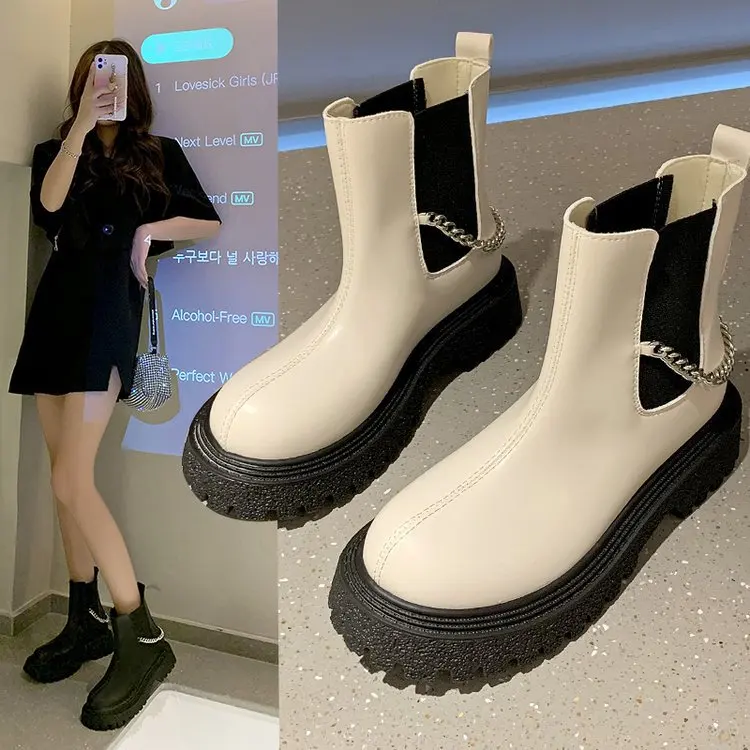 

Soft Leather Thick Soled Martin Boots Women's Fall 2021 New Women's Shoes British Style Short Boots Women Chelsea Boots Women