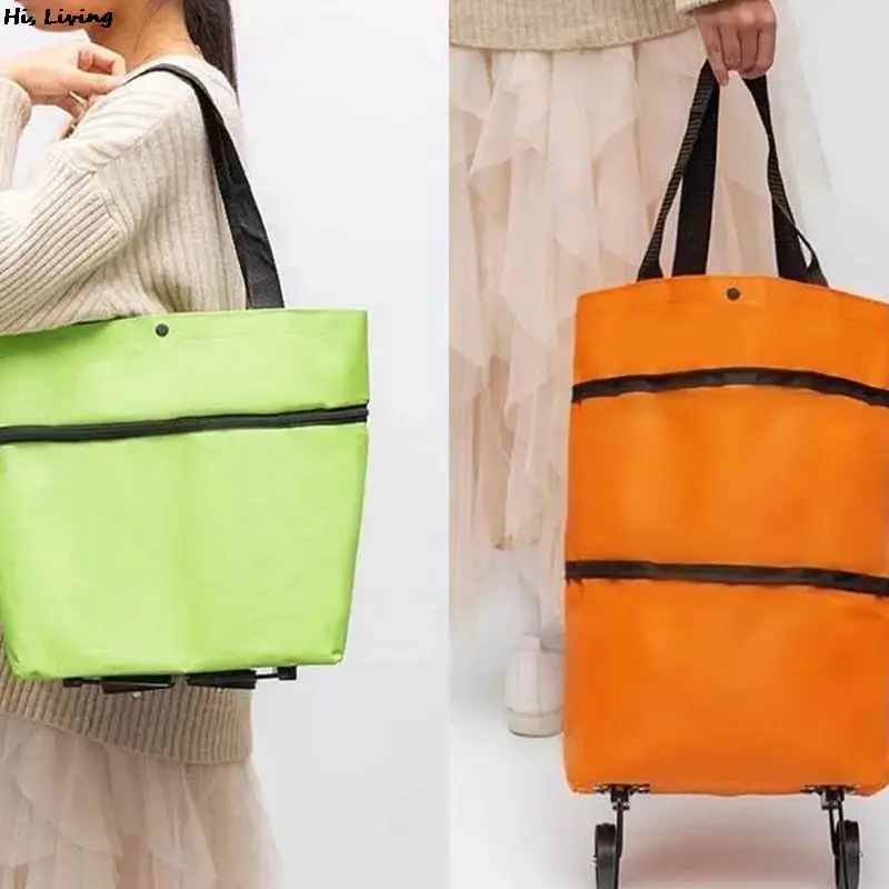 Folding Shopping Pull Cart Trolley Bag With Wheels Foldable Shopping Bags Reusable Grocery Bags Food Organizer Vegetables Bag