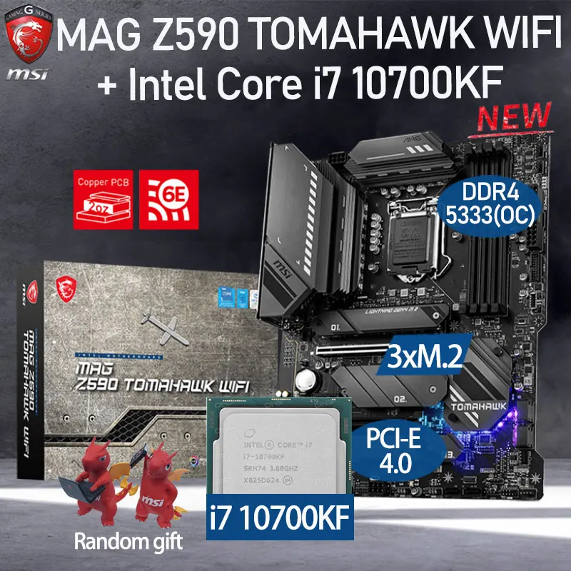 

LGA 1200 MSI MAG Z590 TOMAHAWK WIFI Motherboard Set+ Intel Core i7 10700KF Combo DDR4 128GB M.2 PCI-E 4.0 Placa-mãe Desktop Z590