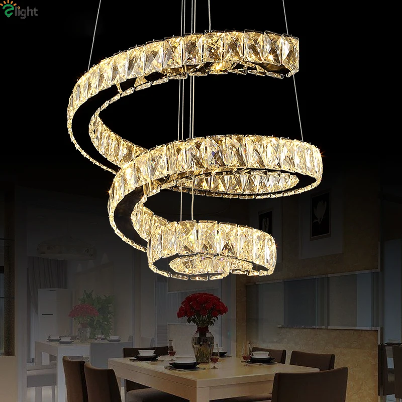 売却 近代的な光沢クリスタルledシャンデリア照明スパイラル金属ダイニングルームledペンダントシャンデリアライトledランプ備品ハンギング