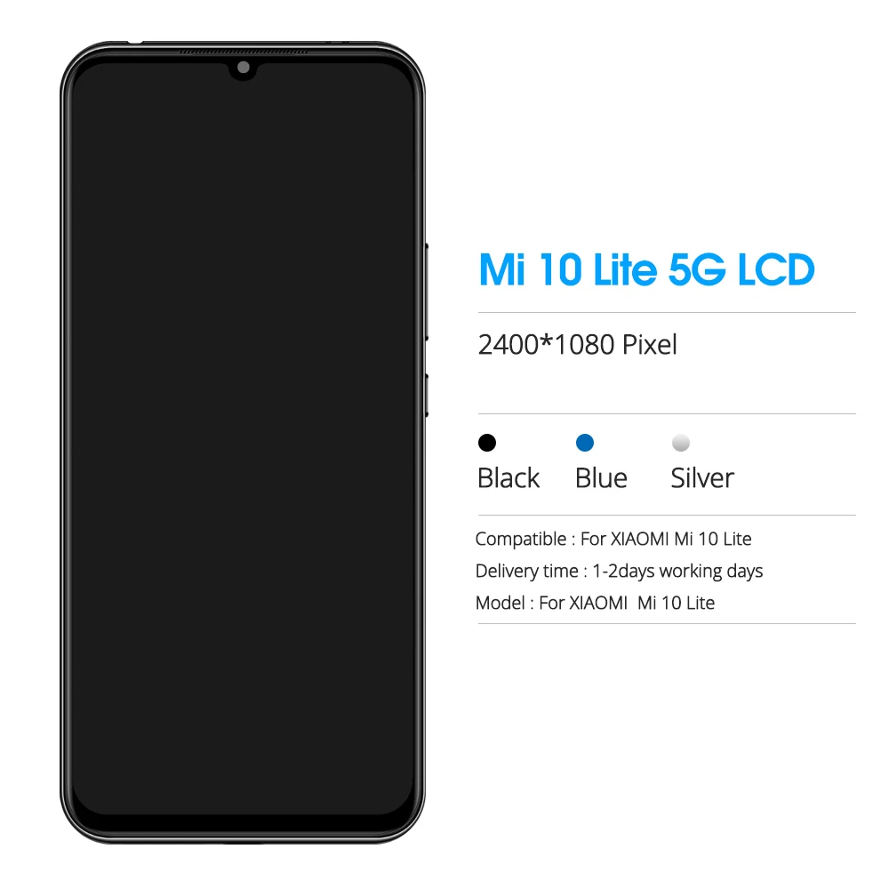 100% протестированный ЖК-дисплей Mi 10 Lite для Xiaomi Mi10 сенсорный экран дигитайзер в