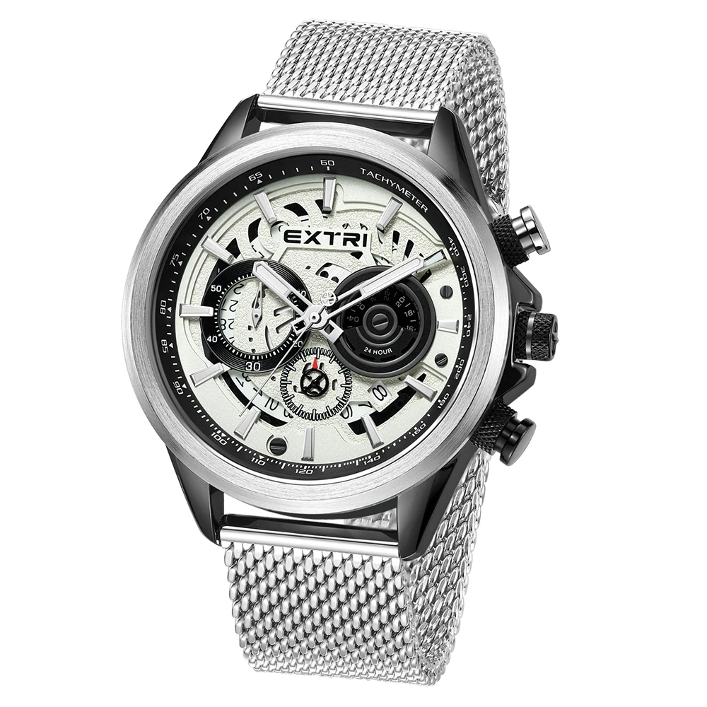 

Luxury Mens Watch Multifunction Dial Steel Mesh Band Quartz Date Watches for Male Business Sport Clock Waterproof Reloj