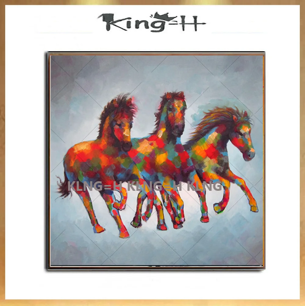 Красивый 3 домашний декор лошадь ручная роспись Картина маслом с изображением