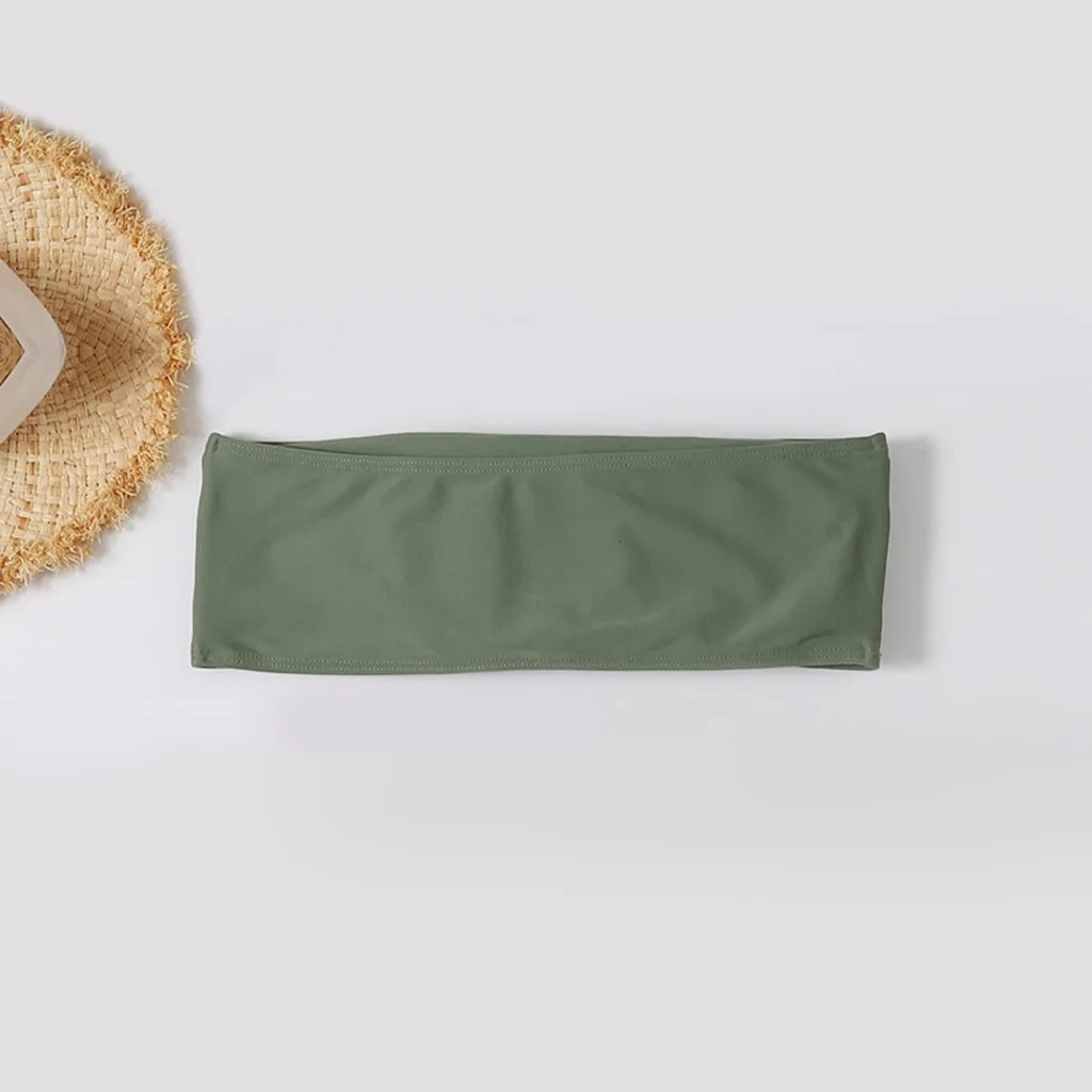 1 шт. топ труба с принтом листьев открытыми плечами мягкий бюстгальтер купальник