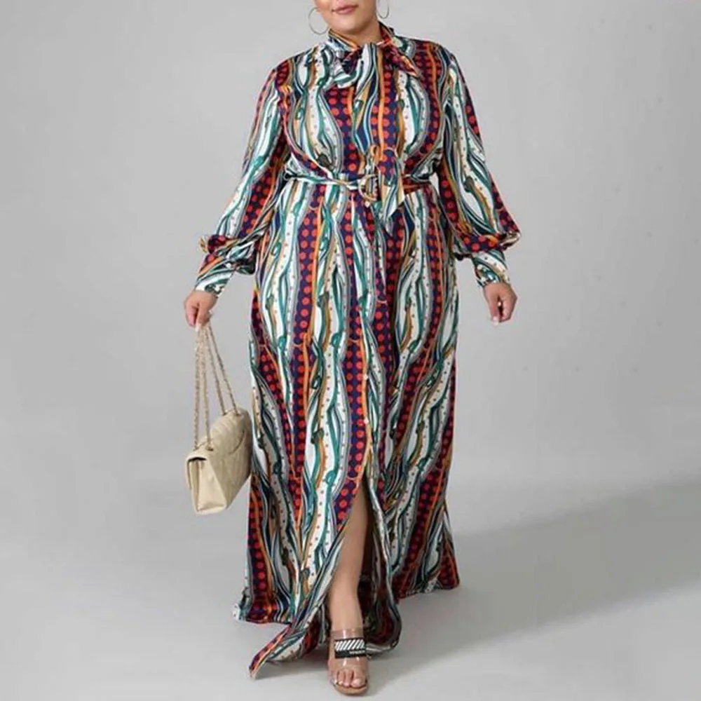 

Western Style Spring Summer Temperament Women's Dress 2021 Fashion Loose Casual Printing Round Neck Lantern Sleeve