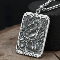 domineering stainless steel dragon necklace hand carving dragon flight reton silver color chain necklace for men women jewelry