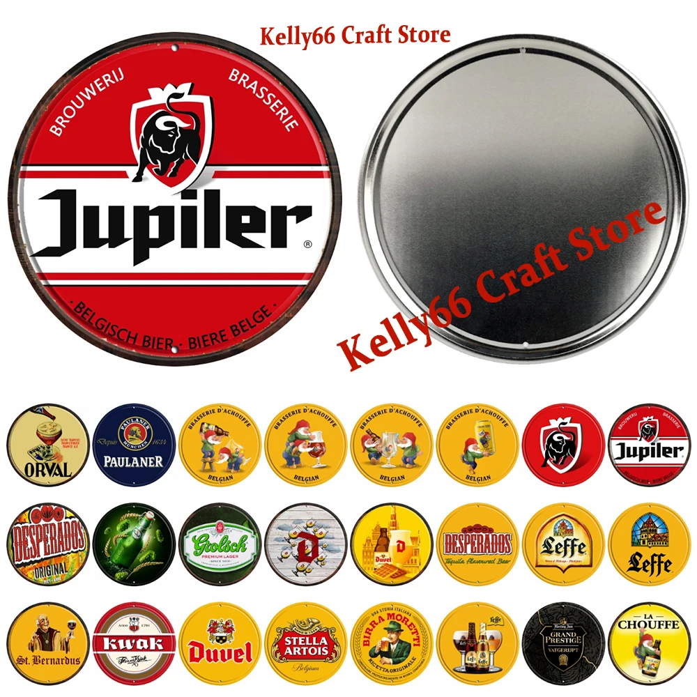 

[ Kelly66 ] Chouffe Jupiler Leffe Dutch Belgian Beer Metal Vintage Irregular Wall Tin Art Decor Round Painting Sign DR-8 30CM