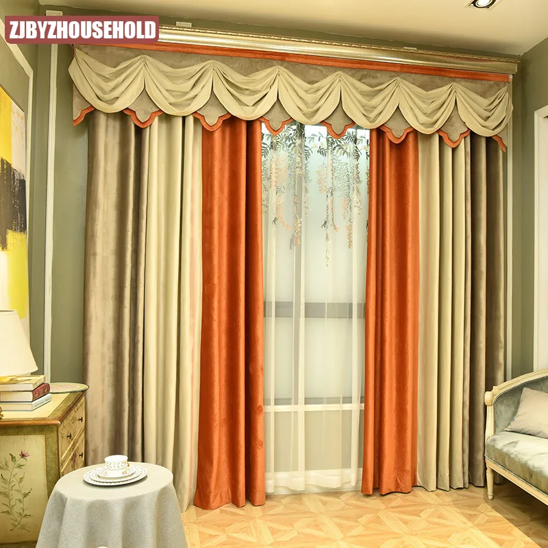 

European High-grade Texture Flannel Stitching Blackout Curtains for Living Room Bedroom Valance Custom Finished Product