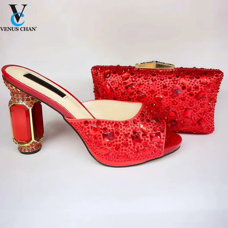 

Latest New Coming African Lady Shoes And Bag Set African Design Matching Shoes And Bag Set African For Party in Red Color