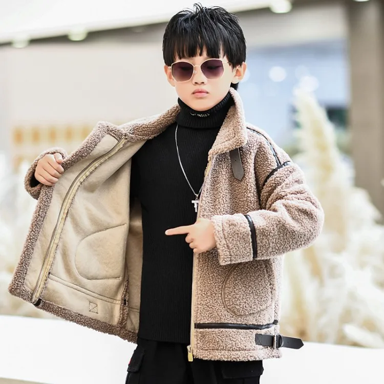 

Зимнее пальто для мальчиков, новинка 2021, детская утепленная бархатная водолазка, теплая облегающая верхняя одежда из овечьей шерсти для мальчиков, детские шерстяные пальто для подростков