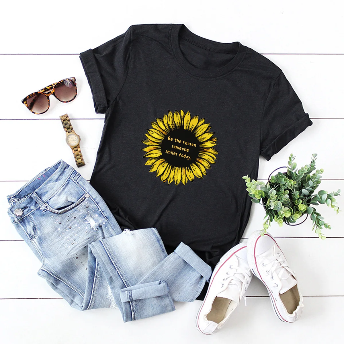 

Casual Short Sleeve Sunflower Print T-shirt Women 2020 Summer Plus Size Tshirts Harajuku Fashion Tees Shirt Femme Ladies Tops