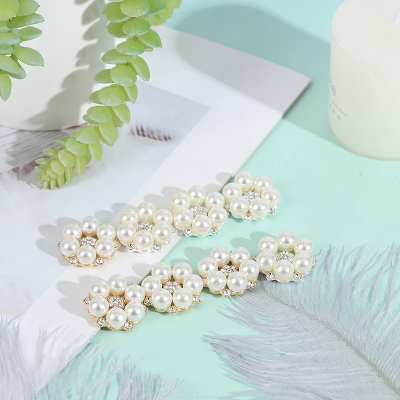 

10pcs/set Pearl Flower Rhinestones For Shoes Bag Parts DIY Alloy Diamond Crystal Bow Accessories Decorative