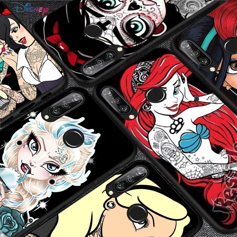 Силиконовый чехол татуировки диснеевской принцессы для Huawei P50 P40 P30 P20 Pro P10 P9 P8 Lite E