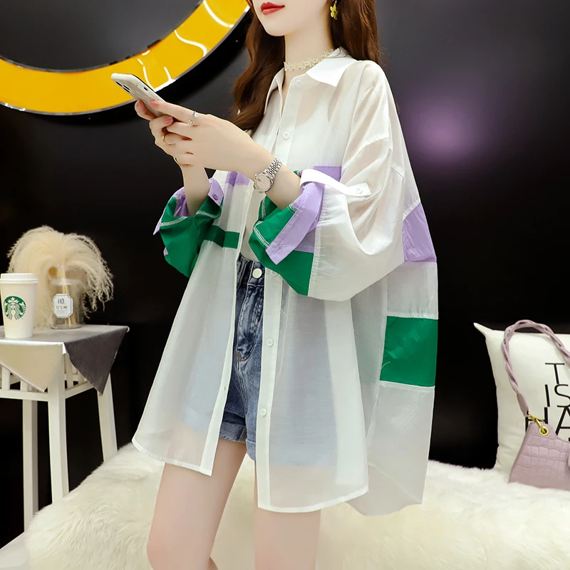 

Summer Thin Long Sleeve Sun Protection Shirt Women's 2021 Loose Plus Size Casual Button Up Shirt Female Korean Blouses